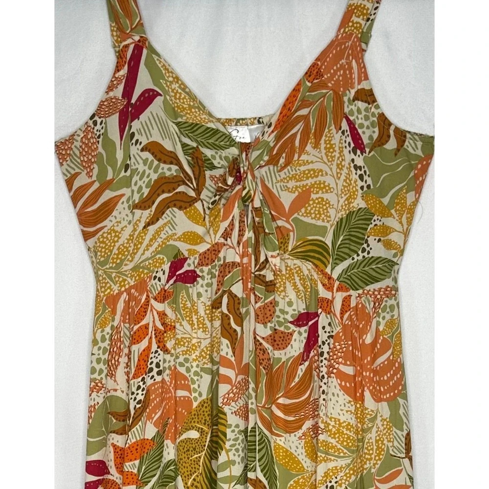 Goa Beachwear by Japna Tropical Leaf Print Smocked Midi Dress‎ XL Orange Green